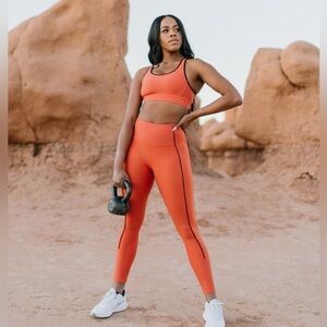 ZYIA Orange High-Waist Leggings with Black Trim